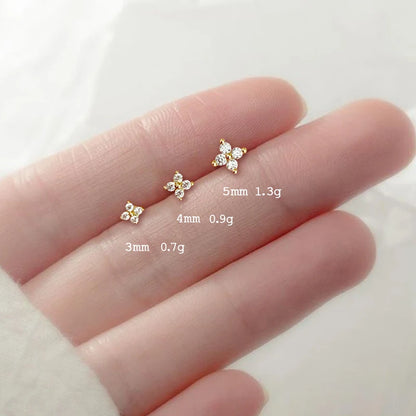 Delicate Floral Stud Earrings: Gold-Plated Zirconia