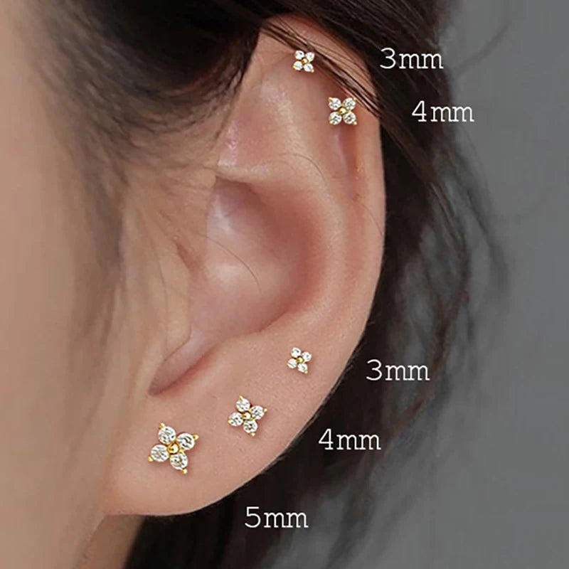 Delicate Floral Stud Earrings: Gold-Plated Zirconia