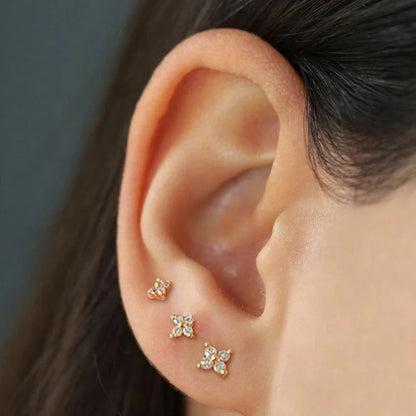 Delicate Floral Stud Earrings: Gold-Plated Zirconia