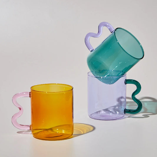 Handmade Wavy Glass Mug (300ml) - Colorful & Unique